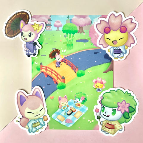 Animal Crossing Cherry Blossom Sakura Bundle - Print and Stickers
