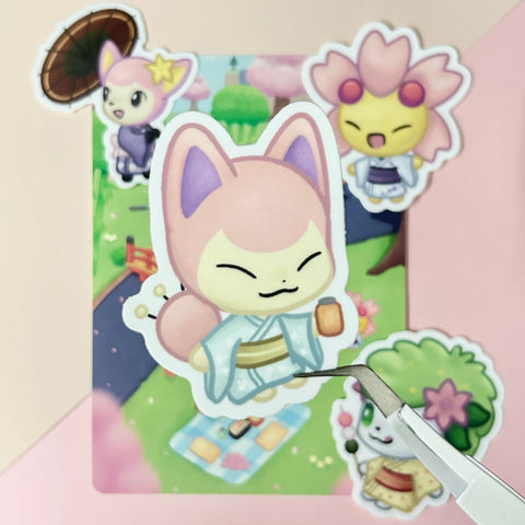 Skitty Animal Crossing Cherry Blossom Sakura Edition Sticker - Matte, Vinyl