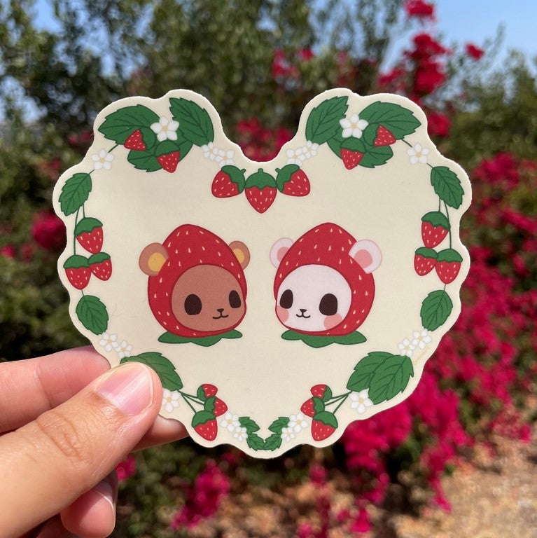 Strawbeary Vinyl Sticker - Cute Strawberry Bears