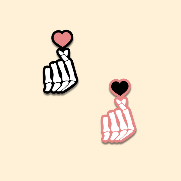 Skeleton Finger Heart Sticker - Matte, Vinyl