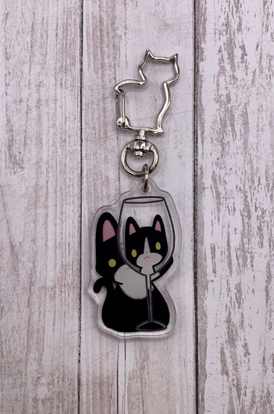 Wine Glass Cat Acrylic Keychains