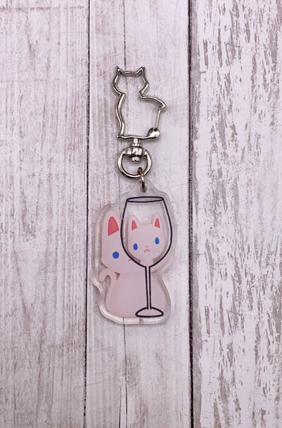 Wine Glass Cat Acrylic Keychains