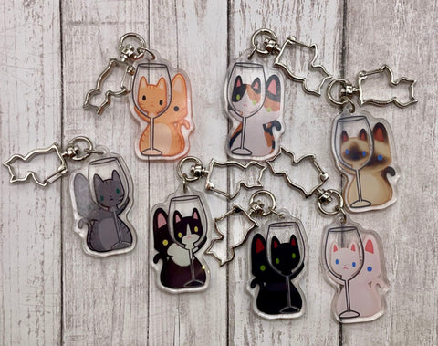 Wine Glass Cat Acrylic Keychains